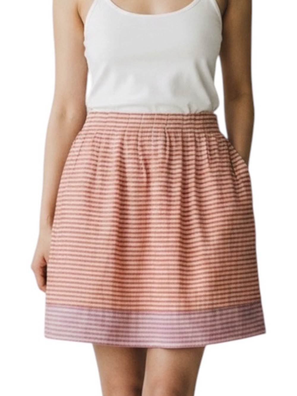 Loft Orange‎ Pink Tan Striped 100% Linen CottageCore Skirt Size 0